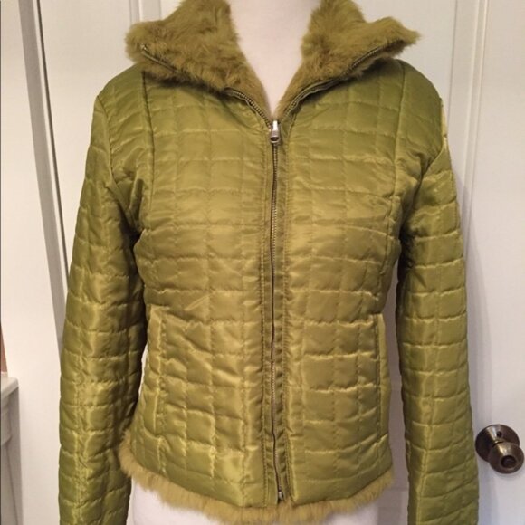 Wilsons Leather Jackets & Blazers - WILSONS LEATHER JACKET REVERSIBLE GREEN QUILTED & FUR COAT POCKETS Size S